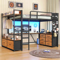 Itaar | Twin Loft Bed with L-Shaped Desk 8 Storage Drawers Metal Kids Twin Loft Bed with Led Lights Charging Station Hall Tree