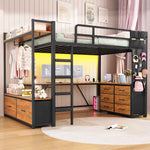 Itaar | Twin Loft Bed with L-Shaped Desk 8 Storage Drawers Metal Kids Twin Loft Bed with Led Lights Charging Station Hall Tree
