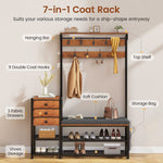 Itaar | Coat Rack Hall Tree with Bench and Shoe Storage 7 in 1 Entryway Bench with Soft Cushion Storage Bag 3 Fabric Drawers