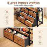 Itaar | Twin Loft Bed with L-Shaped Desk 8 Storage Drawers Metal Kids Twin Loft Bed with Led Lights Charging Station Hall Tree
