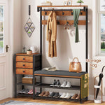 Itaar | Coat Rack Hall Tree with Bench and Shoe Storage 7 in 1 Entryway Bench with Soft Cushion Storage Bag 3 Fabric Drawers