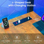 Itaar | Twin Loft Bed with L-Shaped Desk 8 Storage Drawers Metal Kids Twin Loft Bed with Led Lights Charging Station Hall Tree