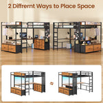 Itaar | Twin Loft Bed with L-Shaped Desk 8 Storage Drawers Metal Kids Twin Loft Bed with Led Lights Charging Station Hall Tree