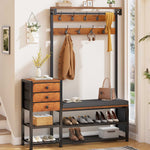 Itaar | Coat Rack Hall Tree with Bench and Shoe Storage 7 in 1 Entryway Bench with Soft Cushion Storage Bag 3 Fabric Drawers