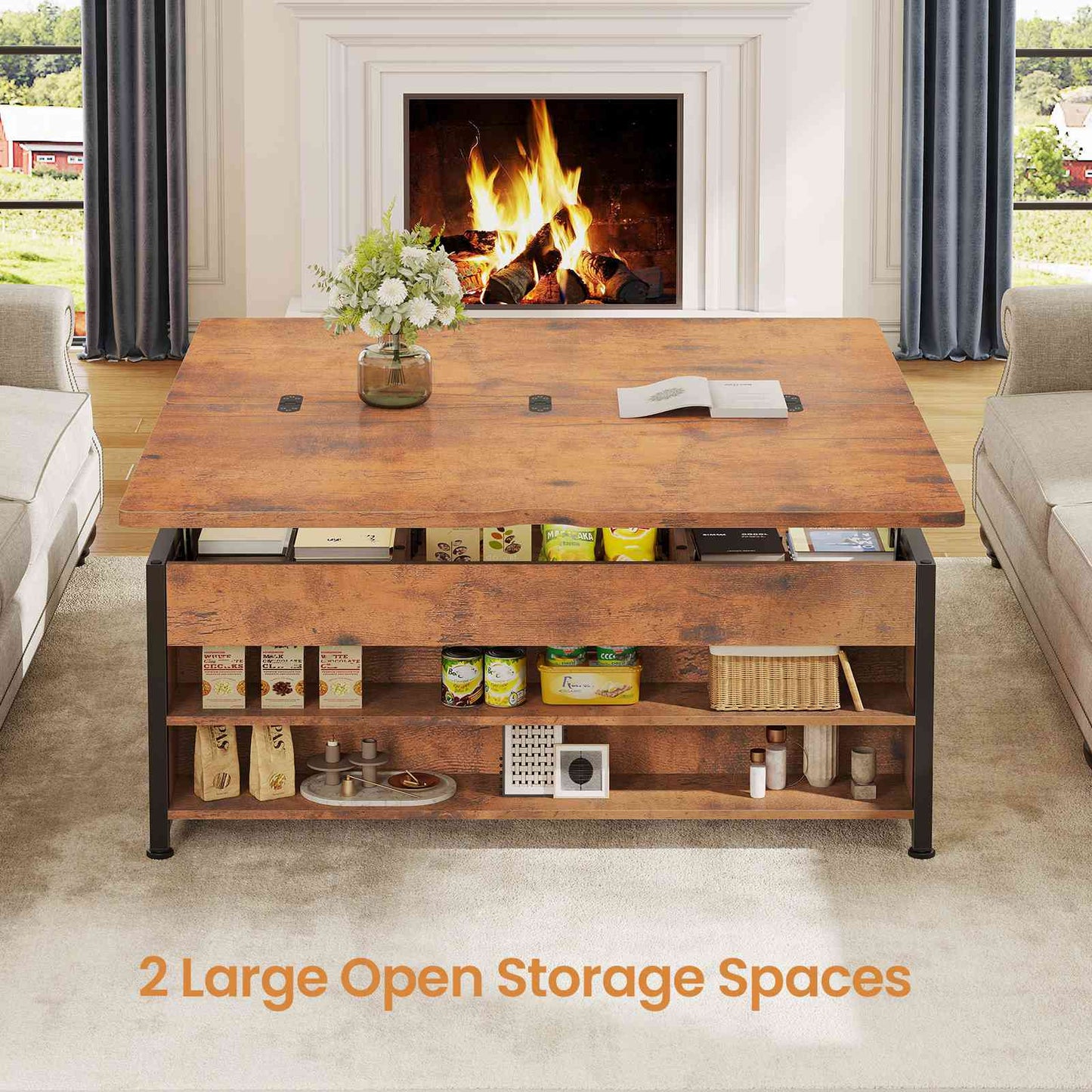 Itaar | Lift Top Coffee Table Set 43 Inch Multi-Function Coffee Table with Storage Drawers and Hidden Compartment