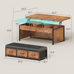 Itaar | Lift Top Coffee Table Set 43 Inch Multi-Function Coffee Table with Storage Drawers and Hidden Compartment