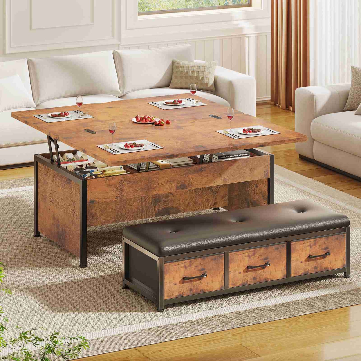 Itaar | Lift Top Coffee Table Set 43 Inch Multi-Function Coffee Table with Storage Drawers and Hidden Compartment