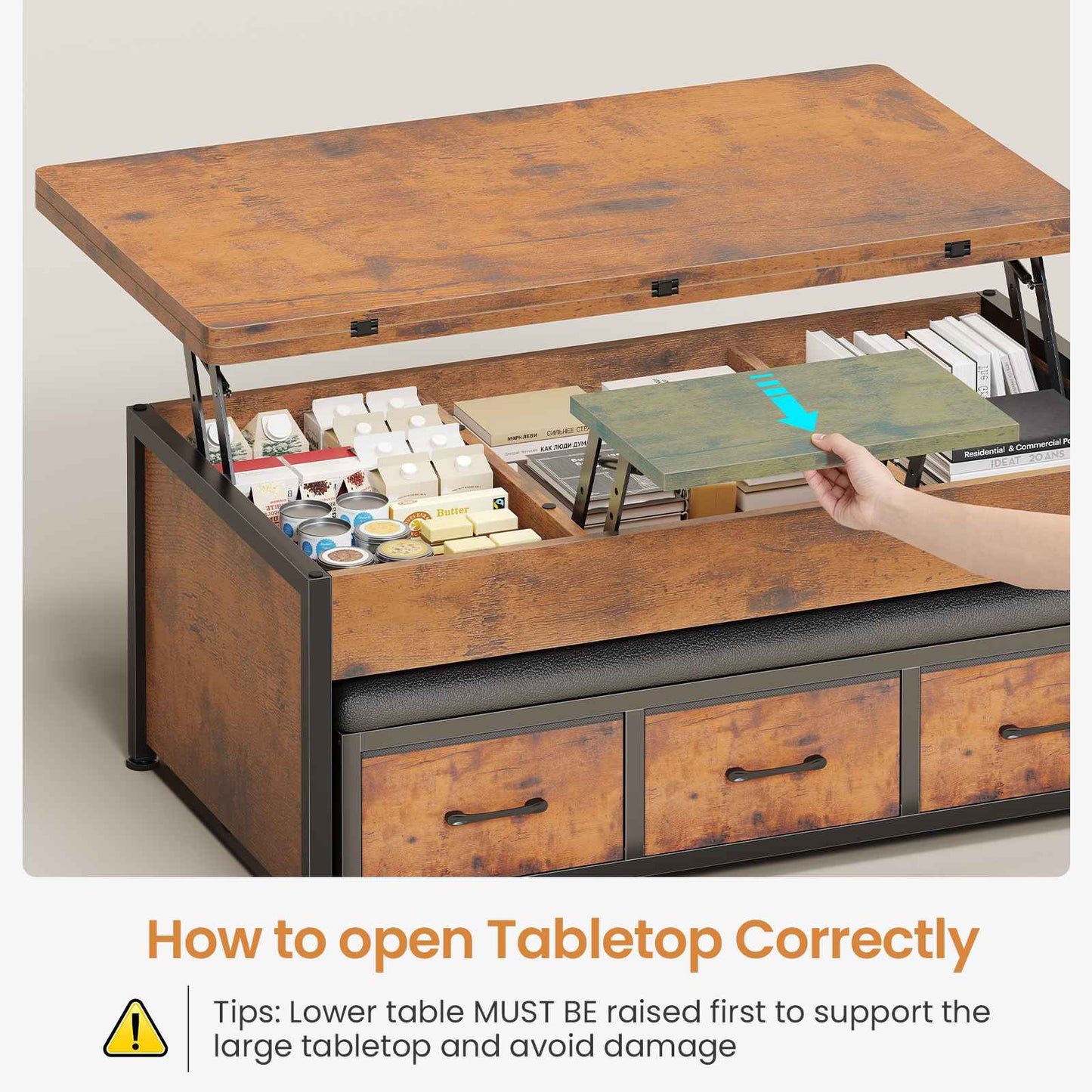 Itaar | Lift Top Coffee Table Set 43 Inch Multi-Function Coffee Table with Storage Drawers and Hidden Compartment
