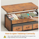 Itaar | Lift Top Coffee Table Set 43 Inch Multi-Function Coffee Table with Storage Drawers and Hidden Compartment