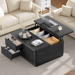 Itaar | 39.4 Inch Lift Top Coffee Table with Storage Fluted Coffee Tables for Living Room Square Coffee Table with Large Hidden Compartment