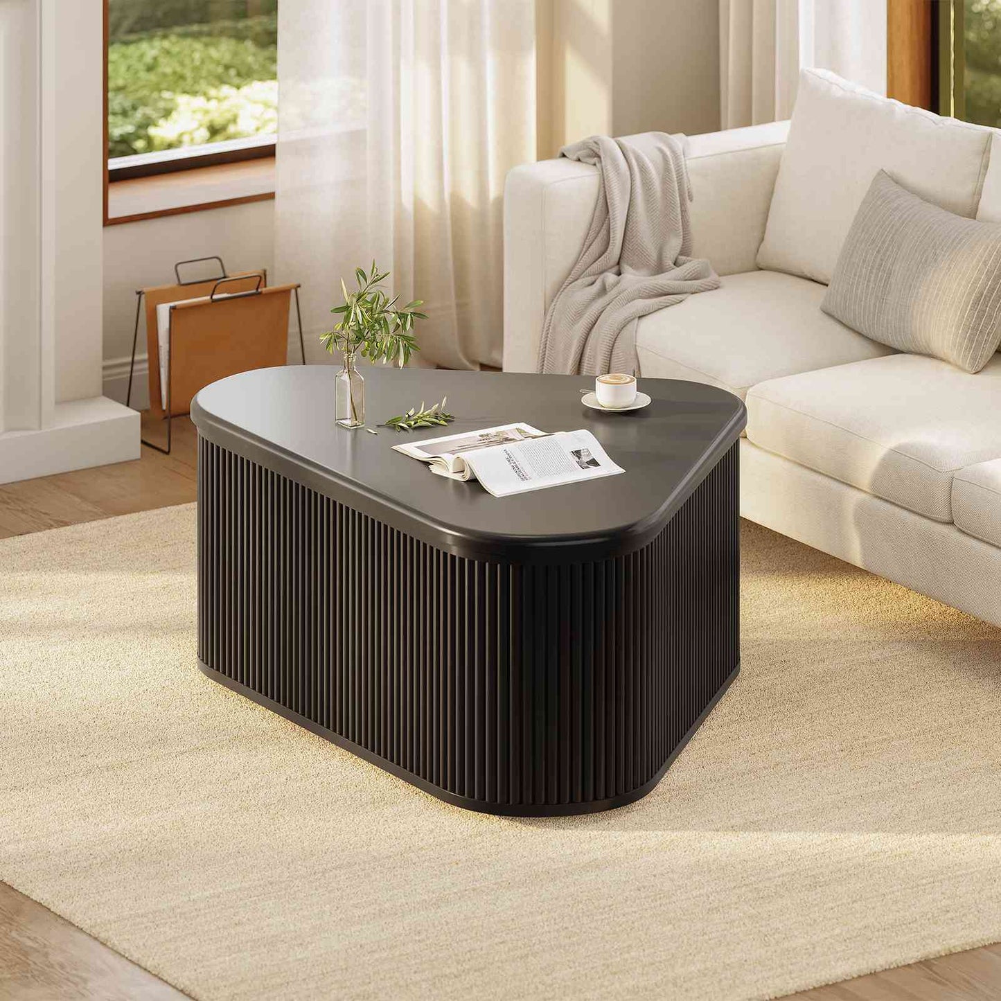 Itaar | Fluted Coffee Table with Storage Mid Century Modern Center Table Coffee Table for Living Room Apartment Small Space