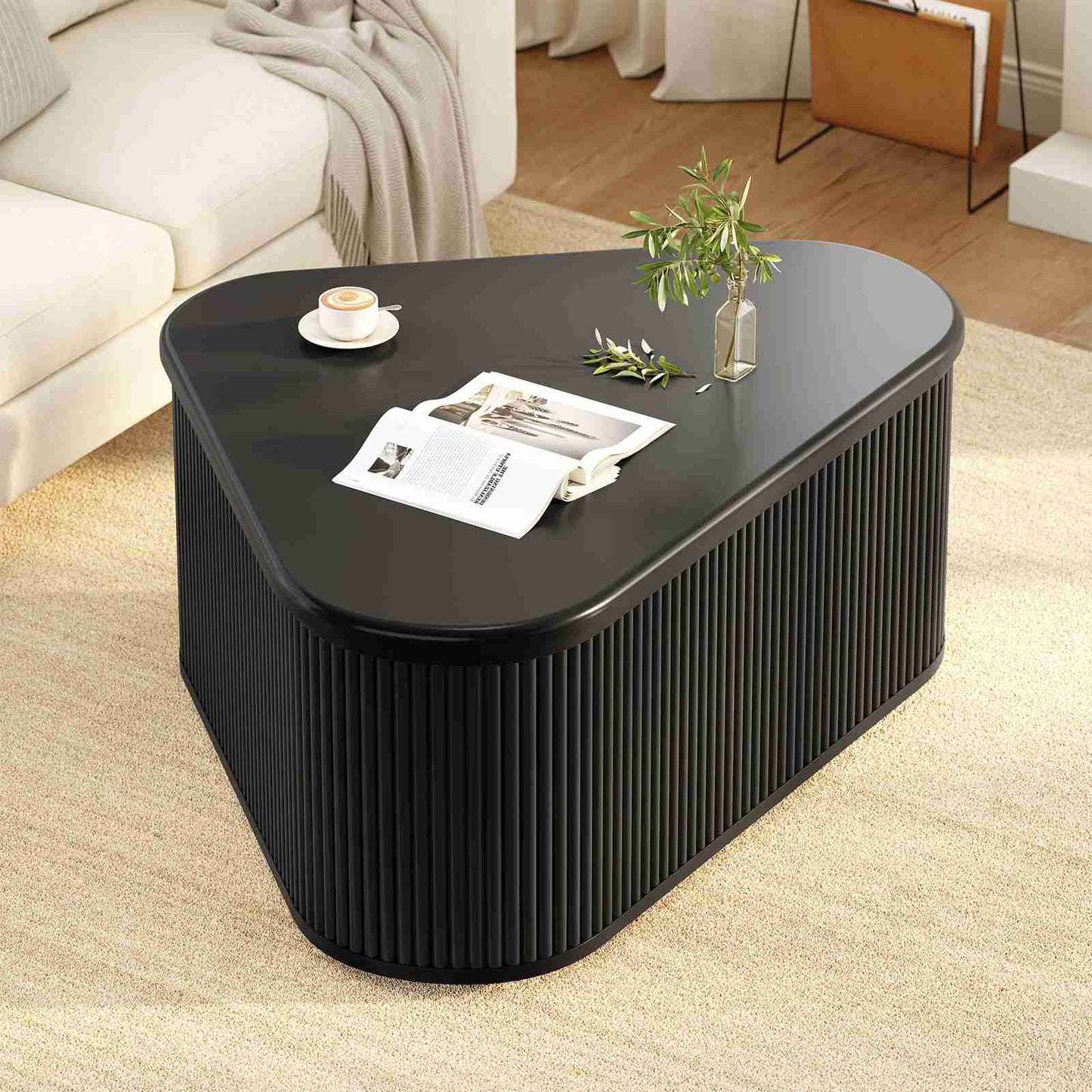 Itaar | Fluted Coffee Table with Storage Mid Century Modern Center Table Coffee Table for Living Room Apartment Small Space