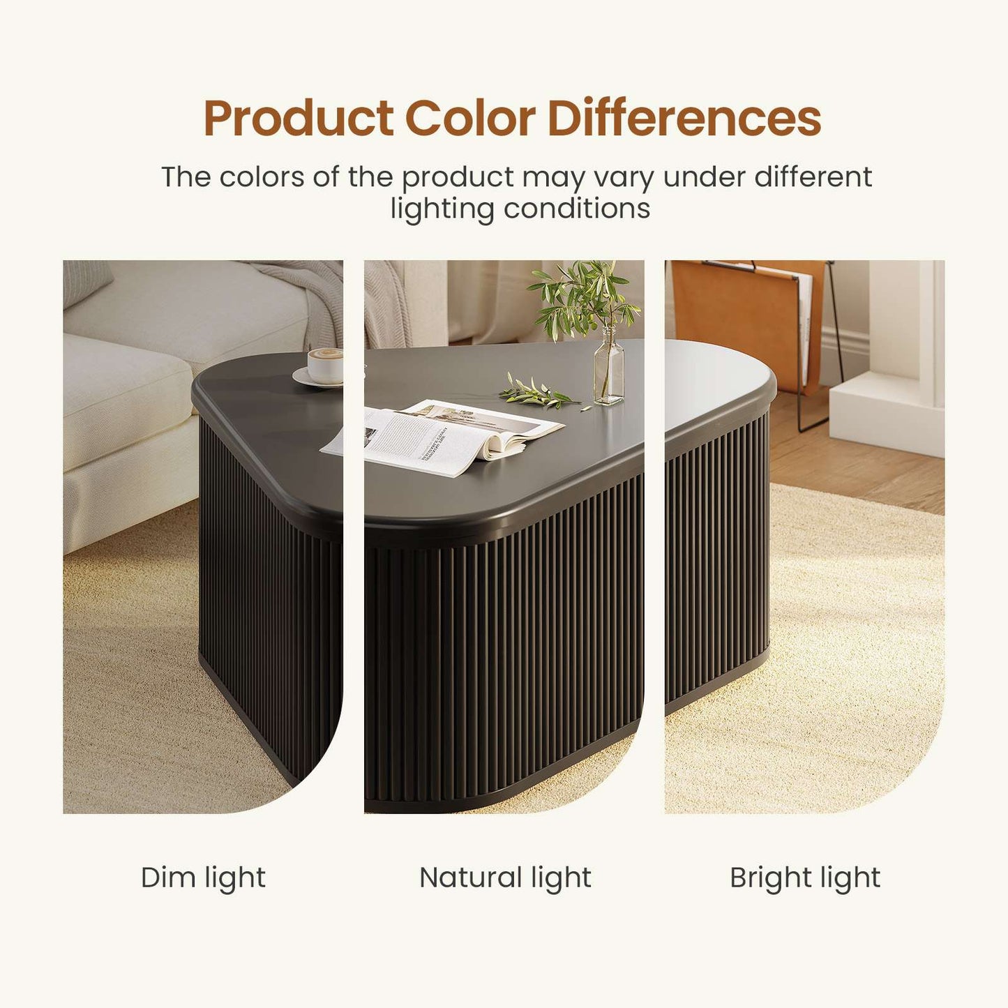 Itaar | Fluted Coffee Table with Storage Mid Century Modern Center Table Coffee Table for Living Room Apartment Small Space