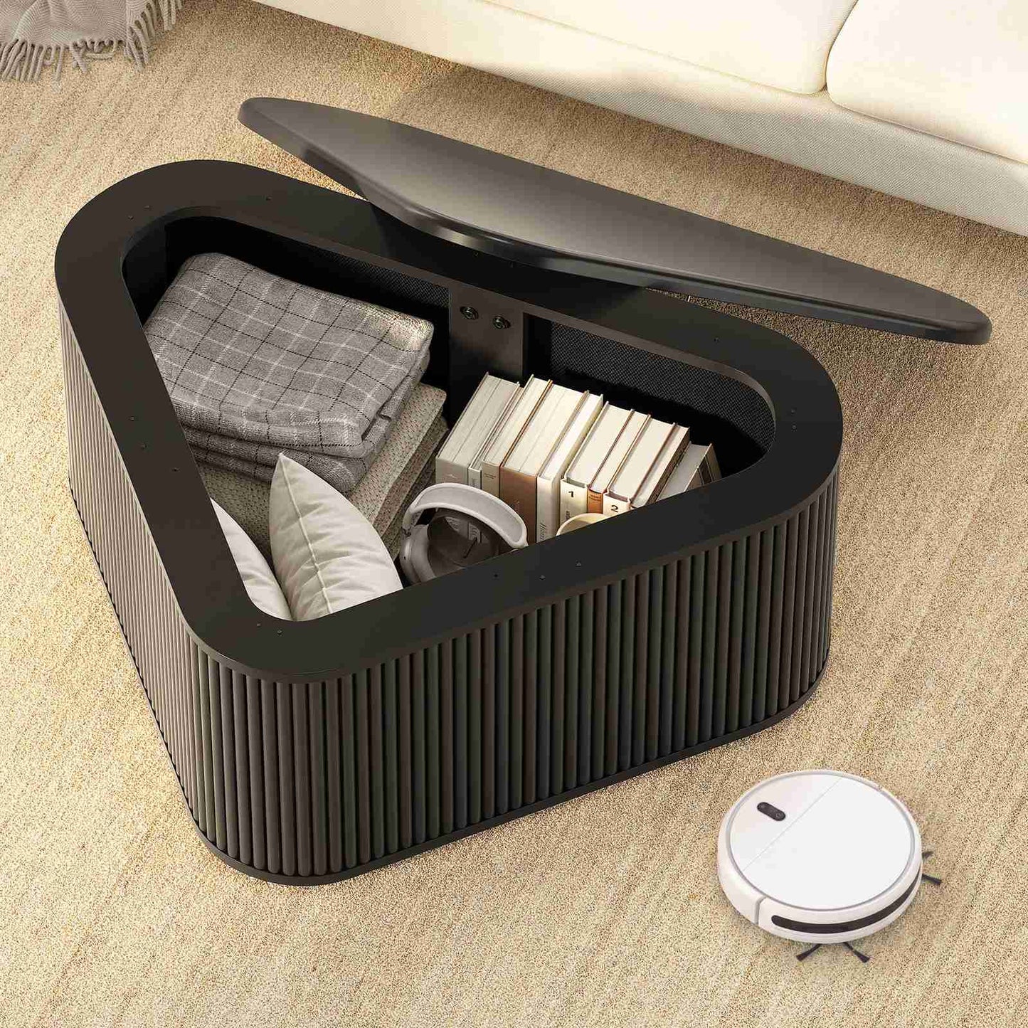 Itaar | Fluted Coffee Table with Storage Mid Century Modern Center Table Coffee Table for Living Room Apartment Small Space