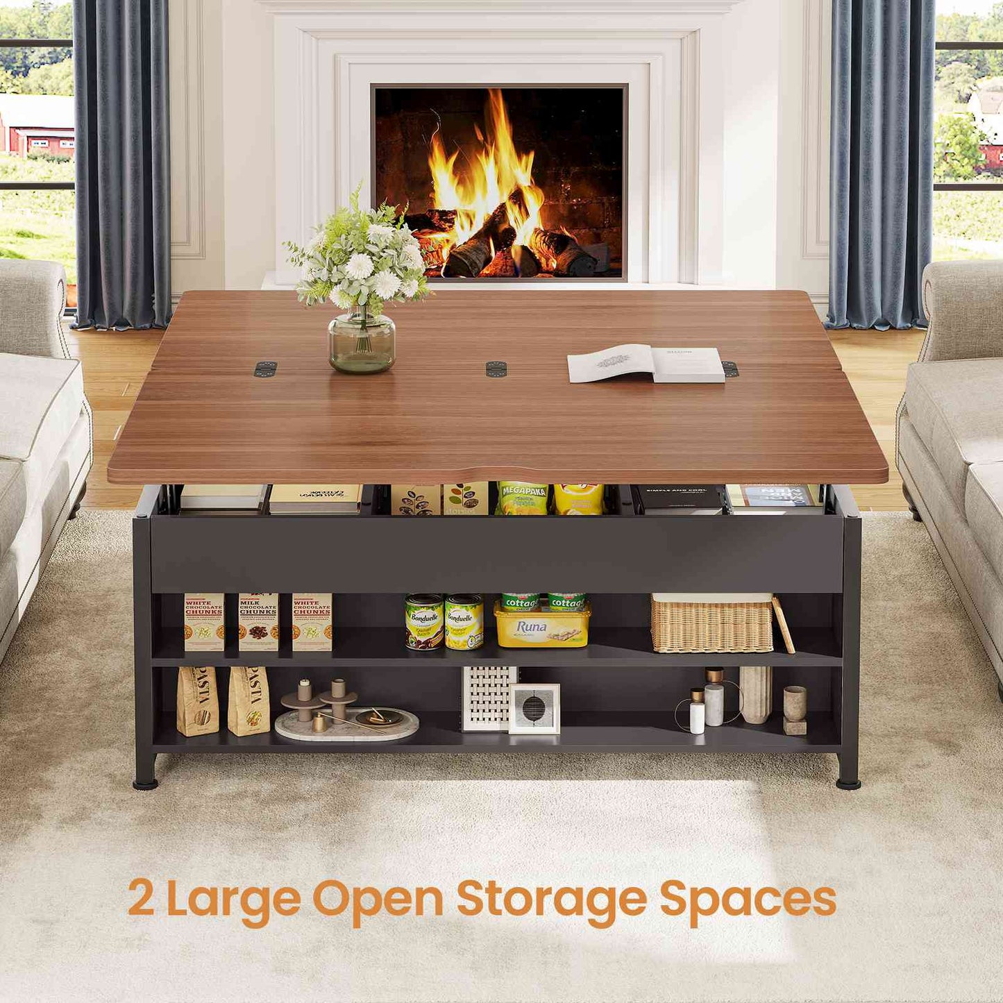 Itaar | Lift Top Coffee Table Set 43 Inch Multi-Function Coffee Table with Storage Drawers and Hidden Compartment