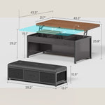 Itaar | Lift Top Coffee Table Set 43 Inch Multi-Function Coffee Table with Storage Drawers and Hidden Compartment