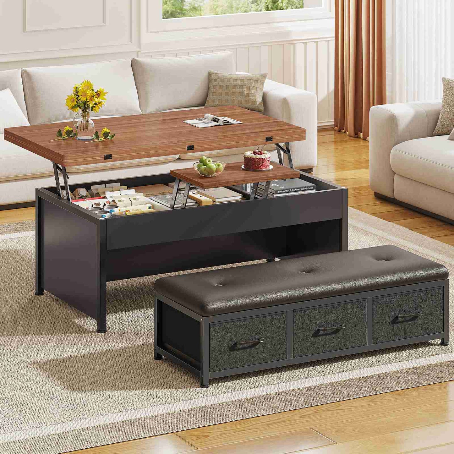 Itaar | Lift Top Coffee Table Set 43 Inch Multi-Function Coffee Table with Storage Drawers and Hidden Compartment