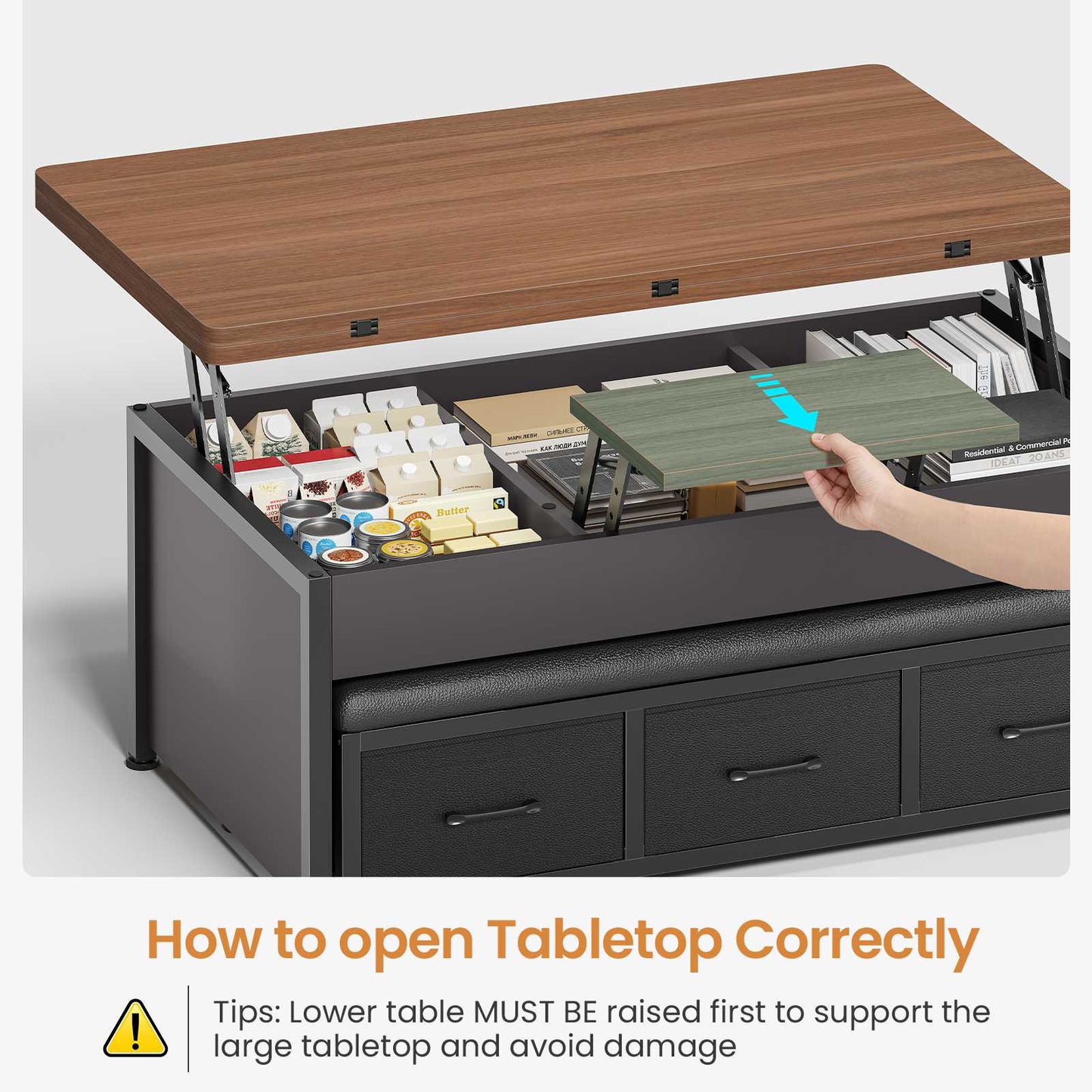 Itaar | Lift Top Coffee Table Set 43 Inch Multi-Function Coffee Table with Storage Drawers and Hidden Compartment