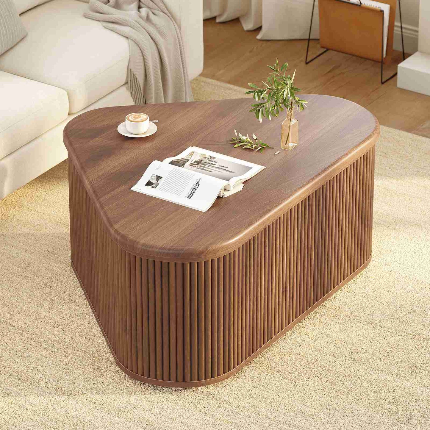 Itaar | Fluted Coffee Table with Storage Mid Century Modern Center Table Coffee Table for Living Room Apartment Small Space