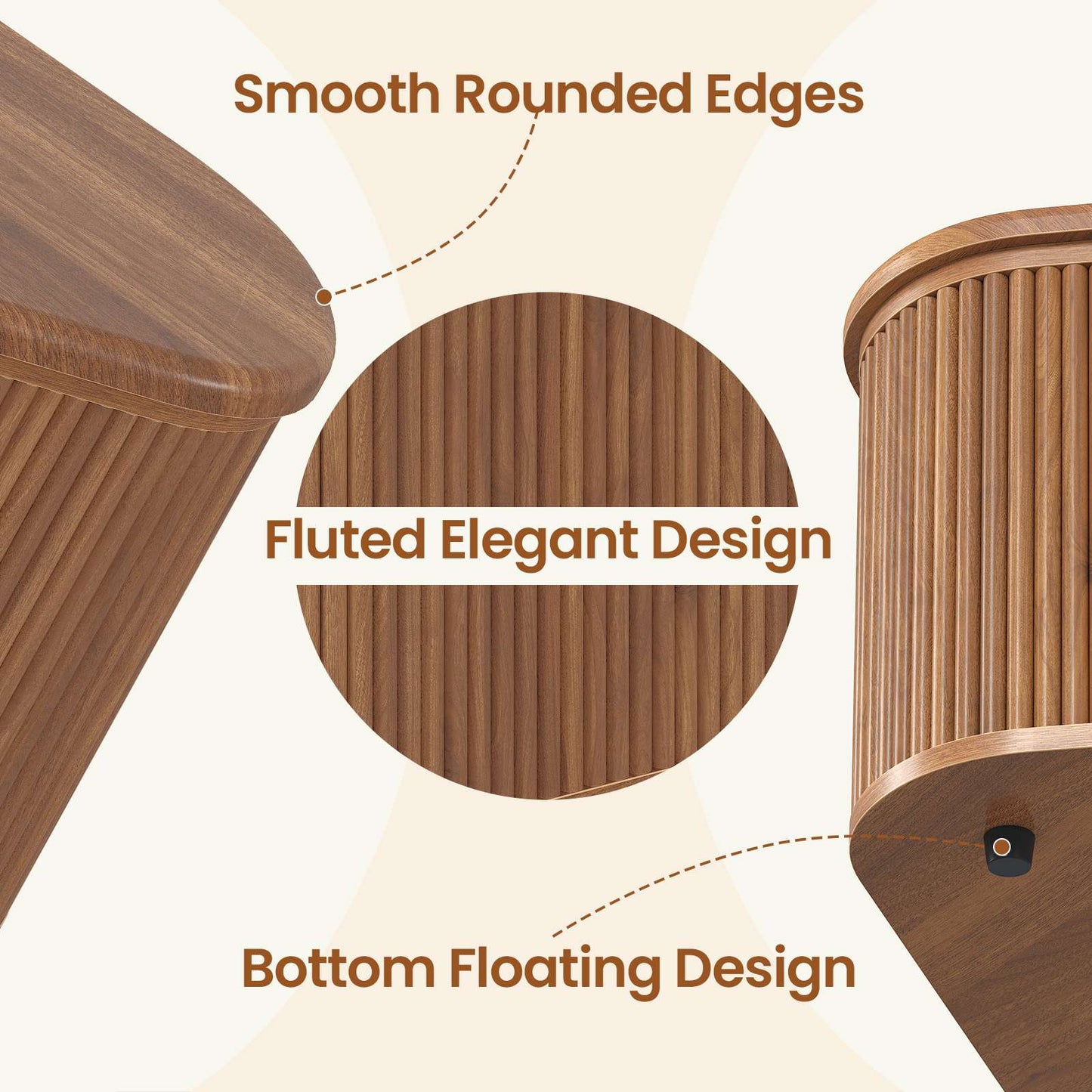 Itaar | Fluted Coffee Table with Storage Mid Century Modern Center Table Coffee Table for Living Room Apartment Small Space