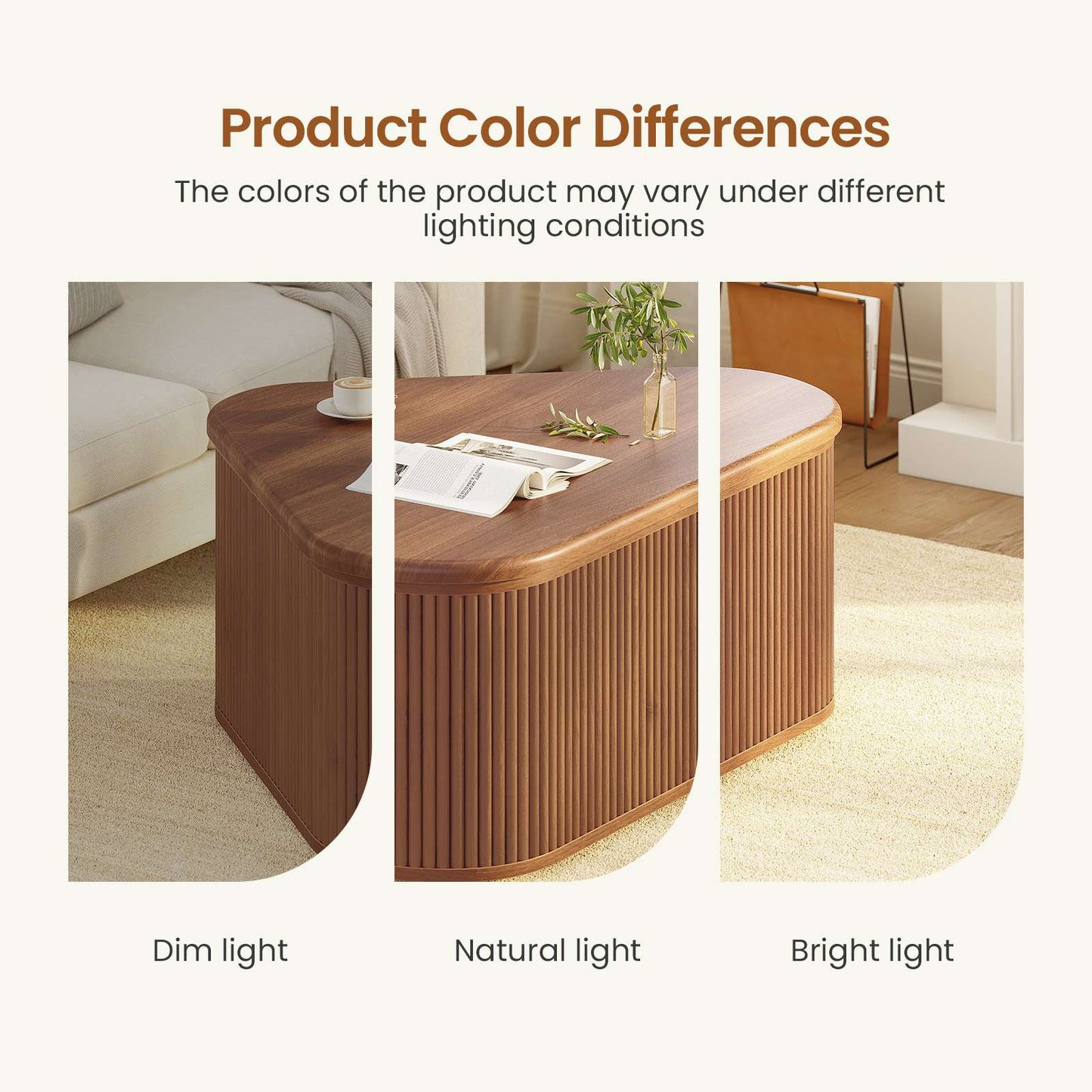 Itaar | Fluted Coffee Table with Storage Mid Century Modern Center Table Coffee Table for Living Room Apartment Small Space