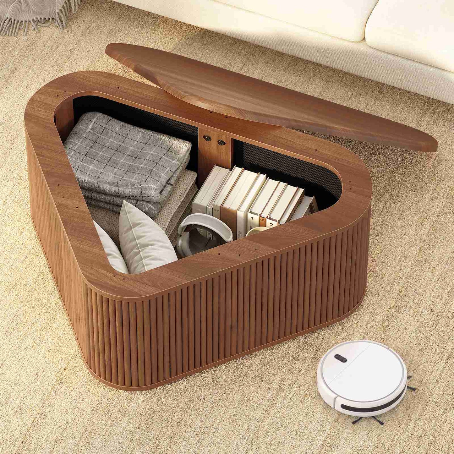 Itaar | Fluted Coffee Table with Storage Mid Century Modern Center Table Coffee Table for Living Room Apartment Small Space