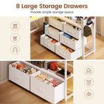 Itaar | Twin Loft Bed with L-Shaped Desk 8 Storage Drawers Metal Kids Twin Loft Bed with Led Lights Charging Station Hall Tree