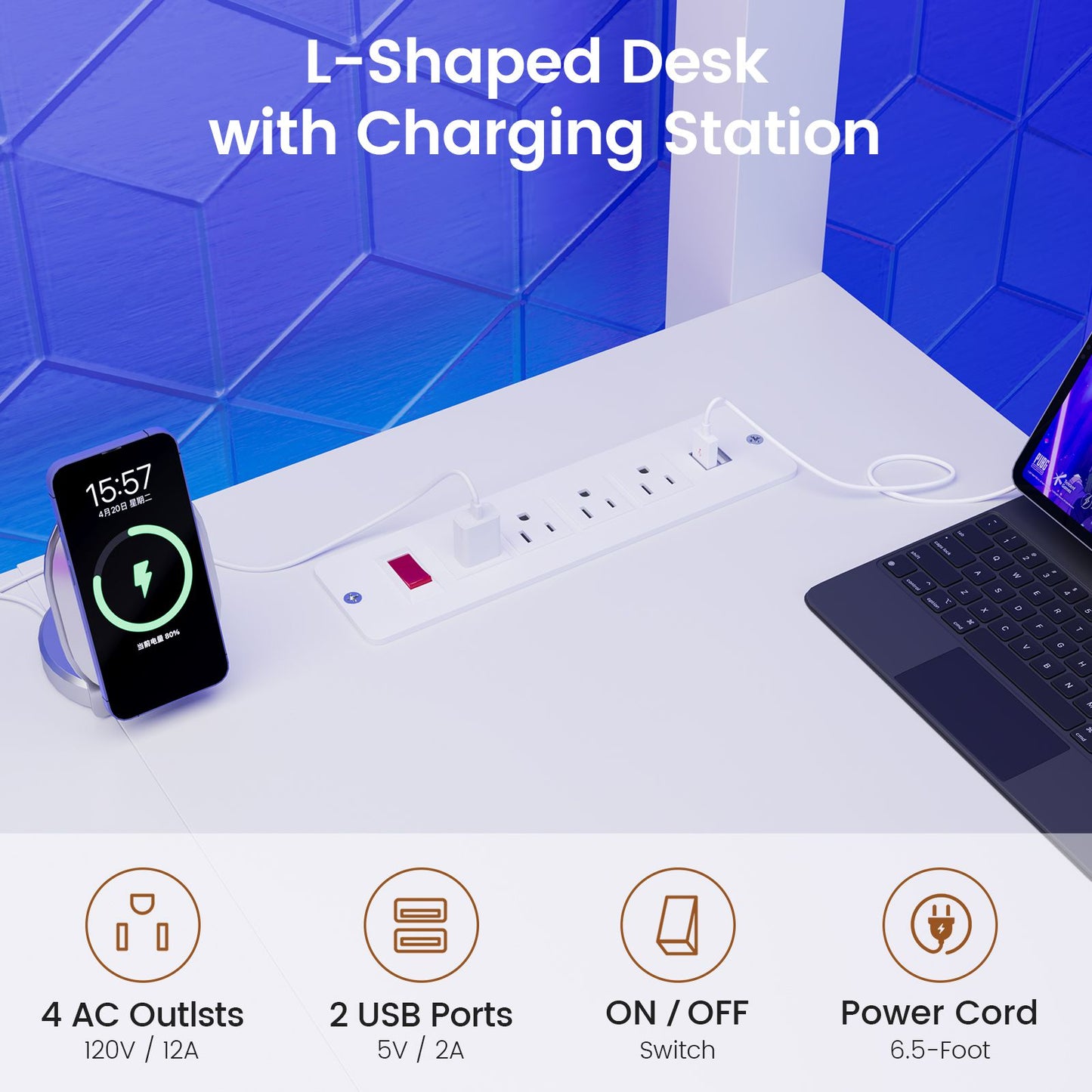 Itaar | Twin Loft Bed with L-Shaped Desk 8 Storage Drawers Metal Kids Twin Loft Bed with Led Lights Charging Station Hall Tree