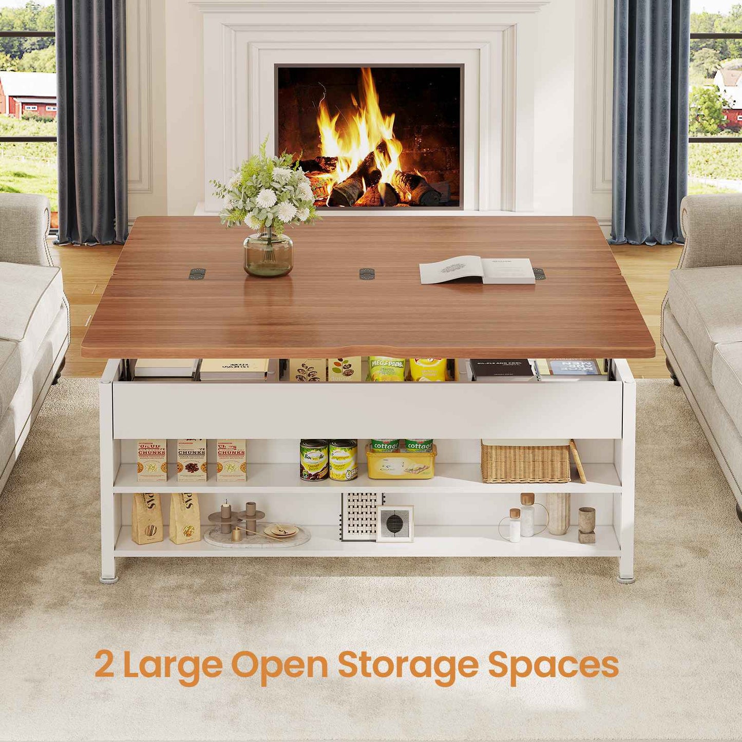 Itaar | Lift Top Coffee Table Set 43 Inch Multi-Function Coffee Table with Storage Drawers and Hidden Compartment