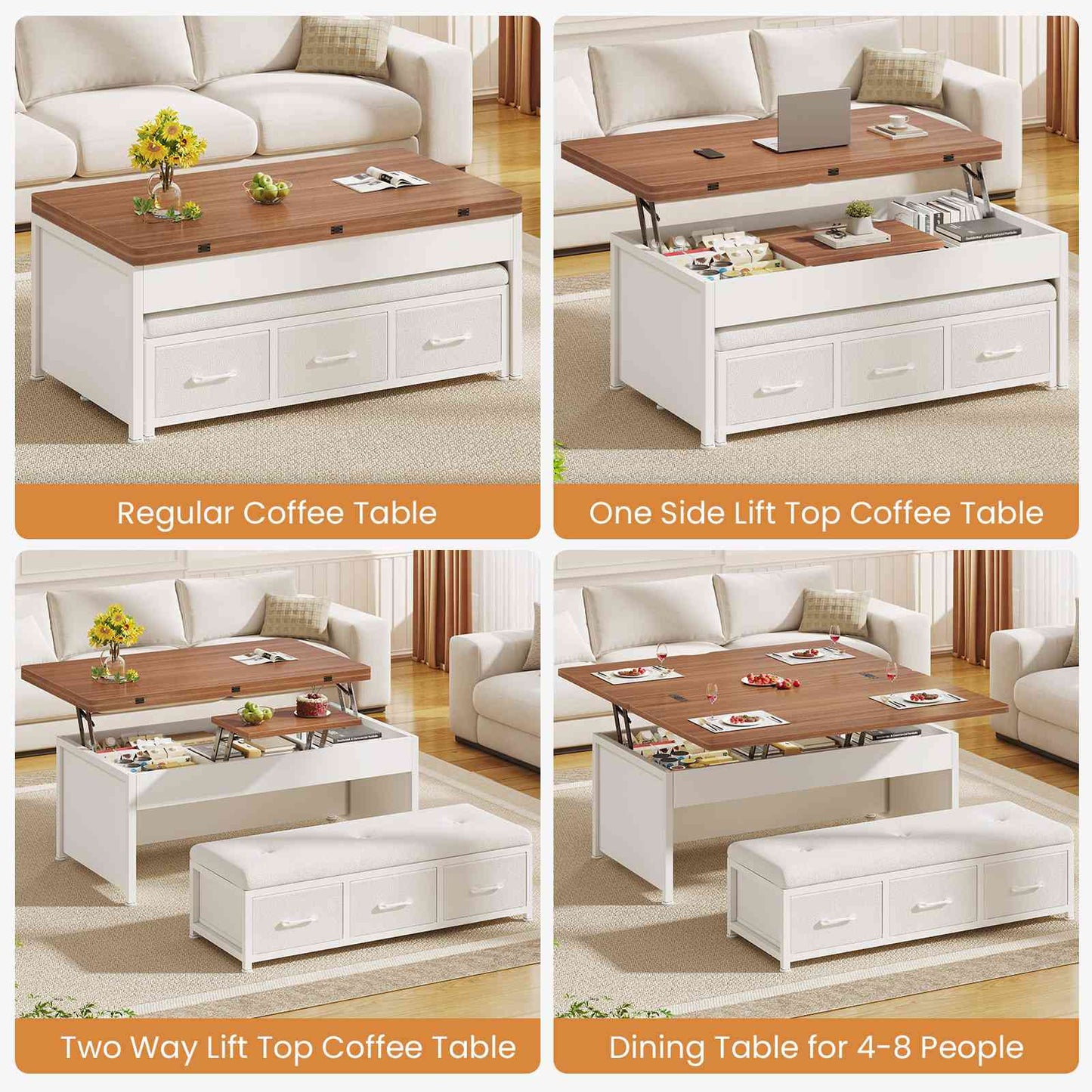 Itaar | Lift Top Coffee Table Set 43 Inch Multi-Function Coffee Table with Storage Drawers and Hidden Compartment