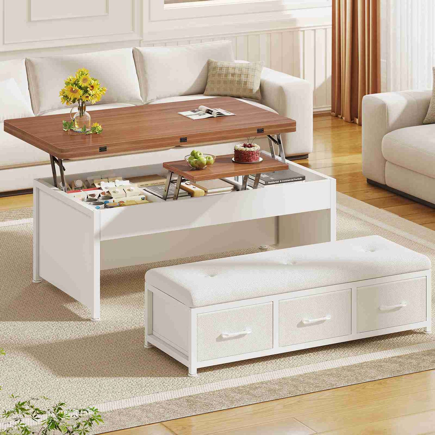 Itaar | Lift Top Coffee Table Set 43 Inch Multi-Function Coffee Table with Storage Drawers and Hidden Compartment