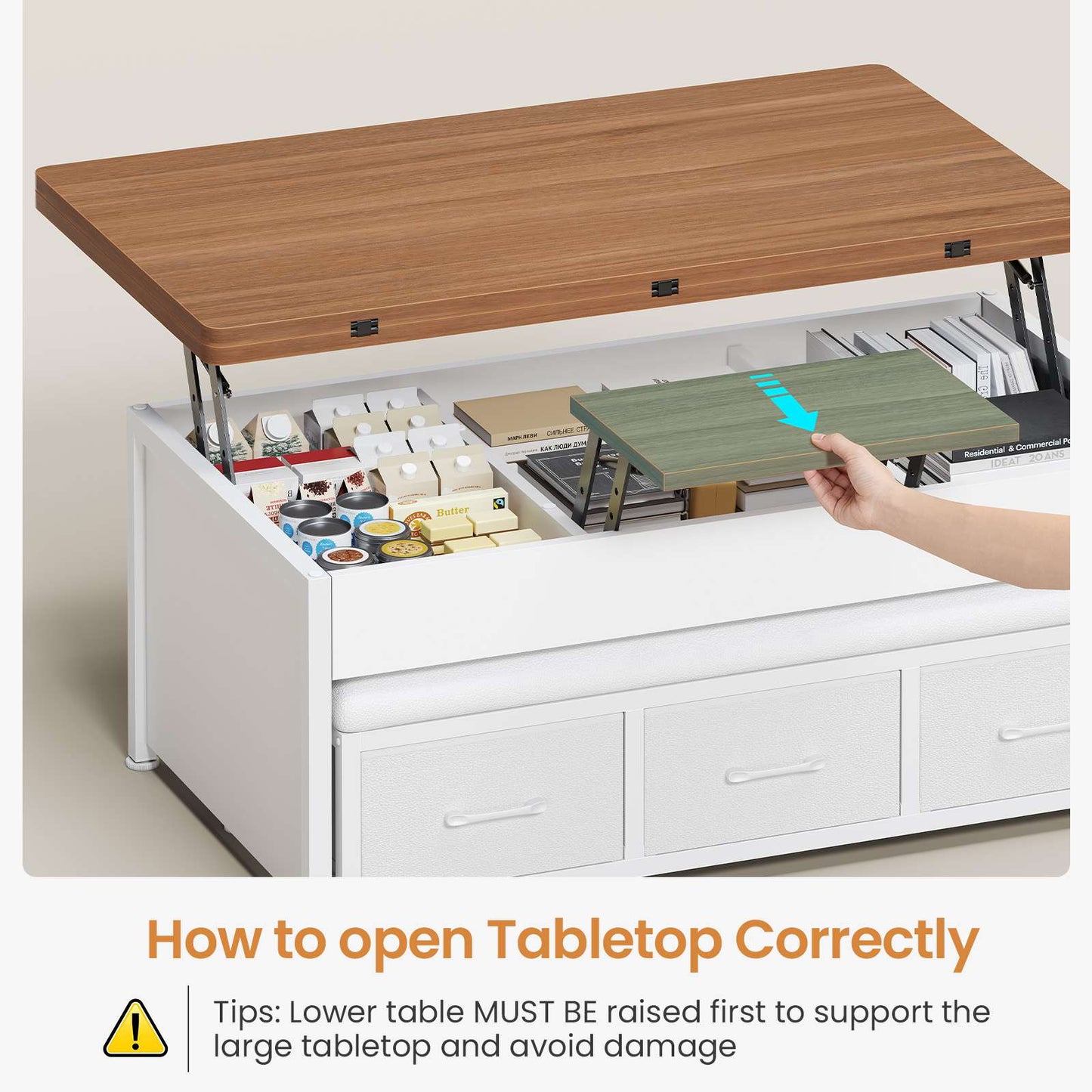 Itaar | Lift Top Coffee Table Set 43 Inch Multi-Function Coffee Table with Storage Drawers and Hidden Compartment