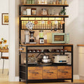 Itaar | Bakers Rack with Storage and Power Outlet 35.4 inch Coffee Bar Cabinet Microwave Stand Kitchen Cabinet with Hutch LED Lights