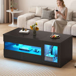 Itaar | 39.4 Inch Lift Top Coffee Table with 2 Drawers Modern LED Coffee Tables for Living Room Coffee Table with Glass Storage Cabinet