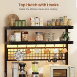 Itaar | Bakers Rack with Storage and Power Outlet 35.4 inch Coffee Bar Cabinet Microwave Stand Kitchen Cabinet with Hutch LED Lights