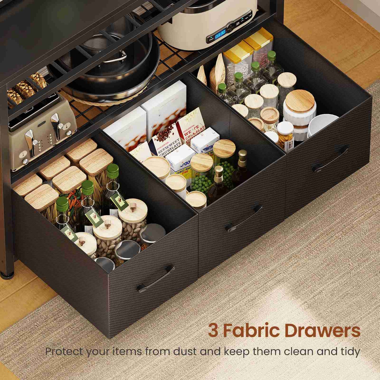 Itaar | Bakers Rack with Storage and Power Outlet 35.4 inch Coffee Bar Cabinet Microwave Stand Kitchen Cabinet with Hutch LED Lights