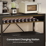 Itaar | Bakers Rack with Storage and Power Outlet 35.4 inch Coffee Bar Cabinet Microwave Stand Kitchen Cabinet with Hutch LED Lights