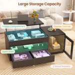 Itaar | 39.4 Inch Lift Top Coffee Table with 2 Drawers Modern LED Coffee Tables for Living Room Coffee Table with Glass Storage Cabinet