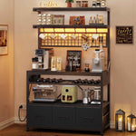 Itaar | Bakers Rack with Storage and Power Outlet 35.4 inch Coffee Bar Cabinet Microwave Stand Kitchen Cabinet with Hutch LED Lights