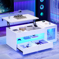 Itaar | 39.4 Inch Lift Top Coffee Table with 2 Drawers Modern LED Coffee Tables for Living Room Coffee Table with Glass Storage Cabinet