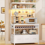 Itaar | Bakers Rack with Storage and Power Outlet 35.4 inch Coffee Bar Cabinet Microwave Stand Kitchen Cabinet with Hutch LED Lights