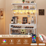 Itaar | Bakers Rack with Storage and Power Outlet 35.4 inch Coffee Bar Cabinet Microwave Stand Kitchen Cabinet with Hutch LED Lights