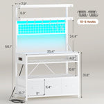 Itaar | Bakers Rack with Storage and Power Outlet 35.4 inch Coffee Bar Cabinet Microwave Stand Kitchen Cabinet with Hutch LED Lights