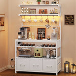 Itaar | Bakers Rack with Storage and Power Outlet 35.4 inch Coffee Bar Cabinet Microwave Stand Kitchen Cabinet with Hutch LED Lights