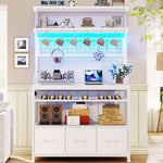 Itaar | Bakers Rack with Storage and Power Outlet 35.4 inch Coffee Bar Cabinet Microwave Stand Kitchen Cabinet with Hutch LED Lights