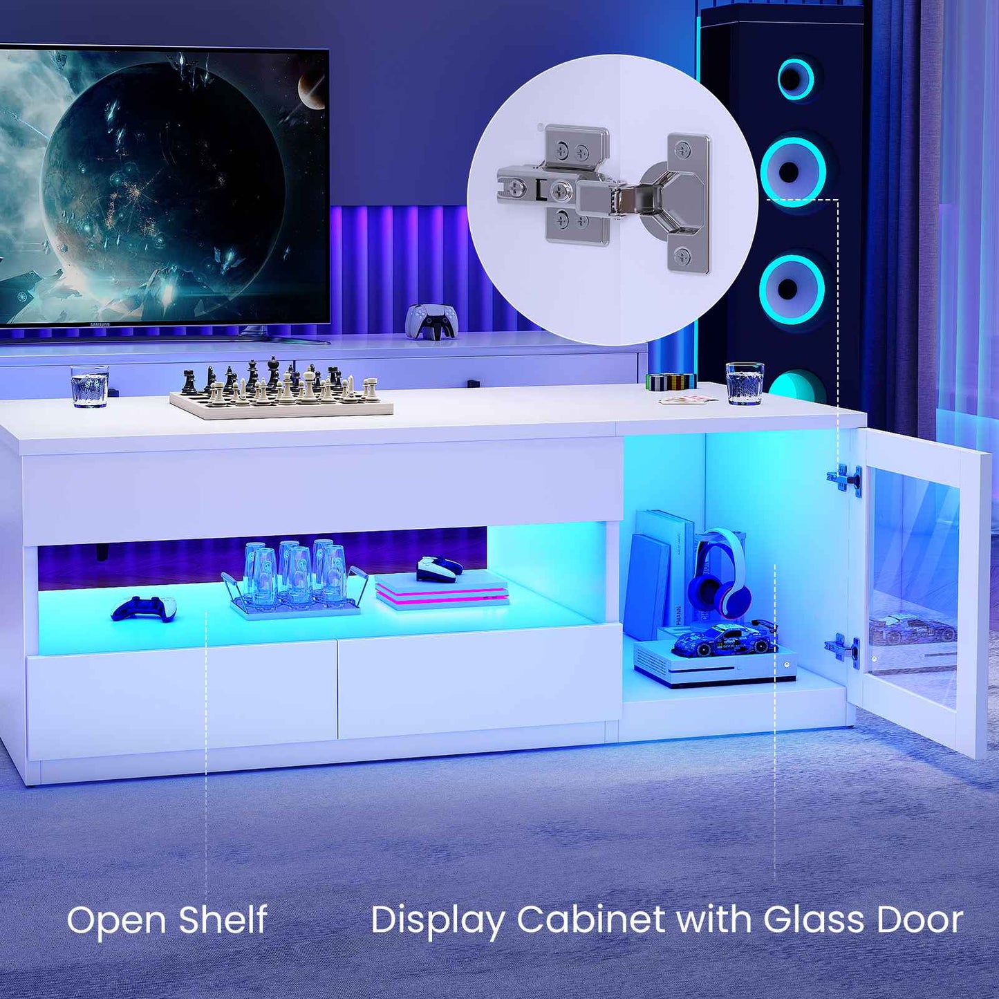 Itaar | 39.4 Inch Lift Top Coffee Table with 2 Drawers Modern LED Coffee Tables for Living Room Coffee Table with Glass Storage Cabinet