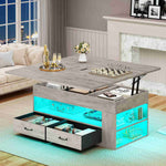 Itaar | Lift Top Coffee Table 4 in 1 Coffee Tables with Storage and Hidden Compartment Farmhouse Coffee Table with 2 Fabric Drawers LED Light