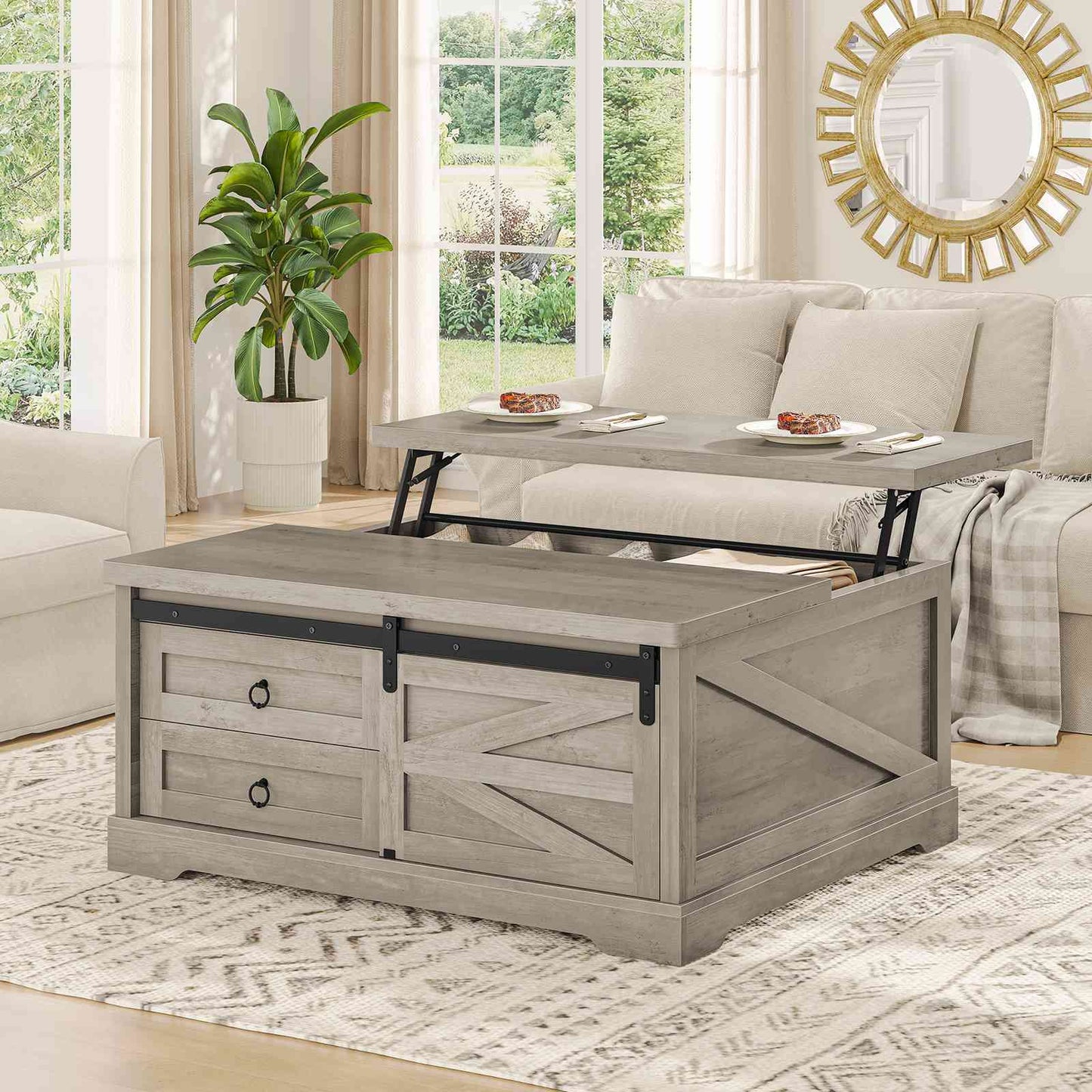 Itaar | 39.4 Inch Lift Top Coffee Table with Storage Farmhouse Coffee Tables for Living Room Square Coffee Table with Large Hidden Compartment
