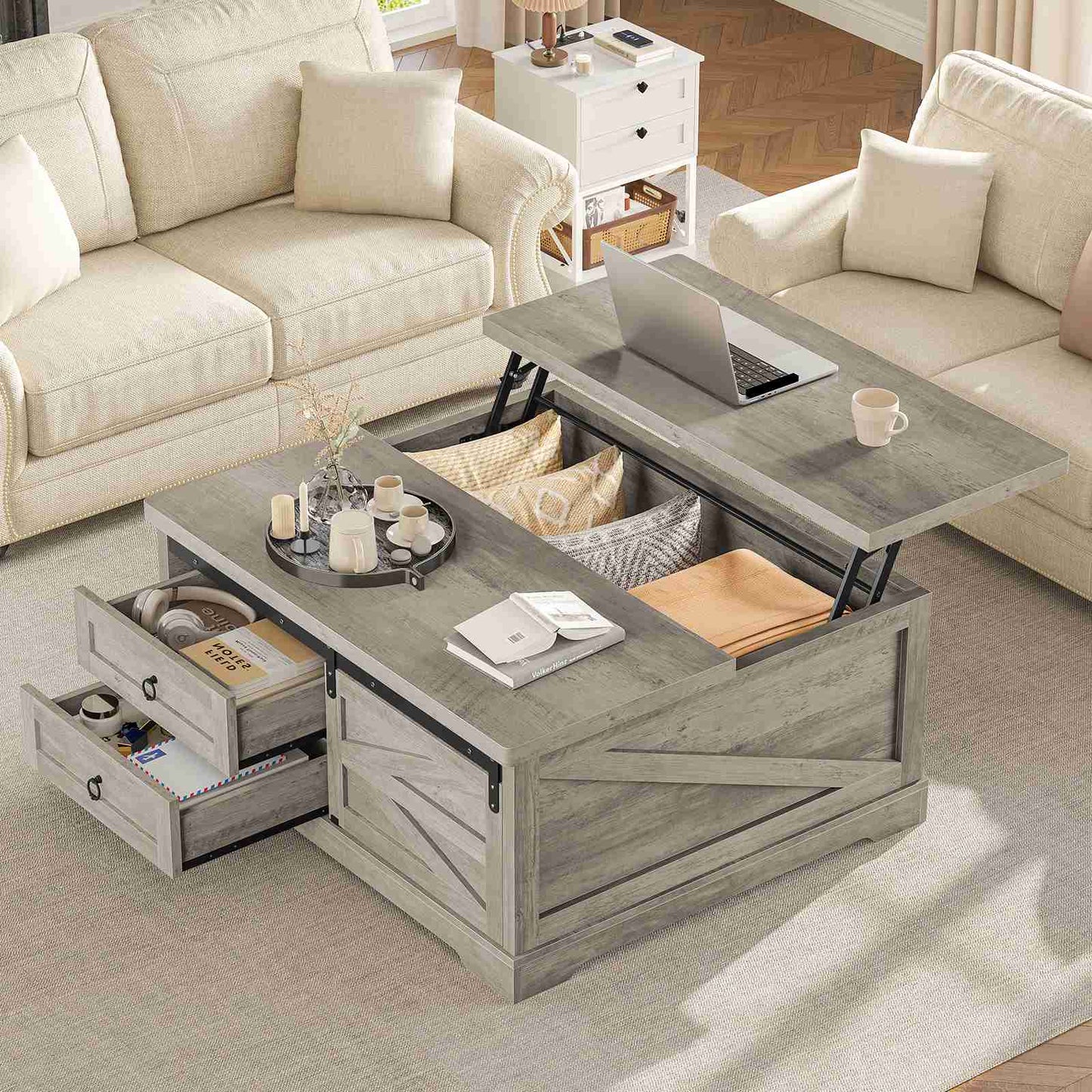 Itaar | 39.4 Inch Lift Top Coffee Table with Storage Farmhouse Coffee Tables for Living Room Square Coffee Table with Large Hidden Compartment