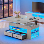 Itaar | Lift Top Coffee Table 4 in 1 Coffee Tables with Storage and Hidden Compartment Farmhouse Coffee Table with 2 Fabric Drawers LED Light